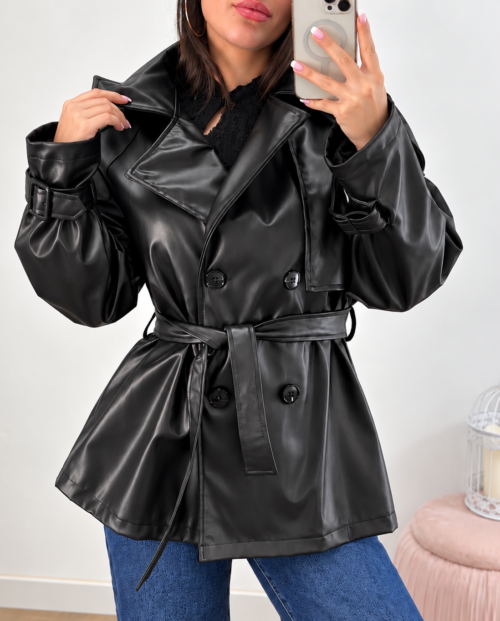 Chaqueta Trench Cruzada Negra