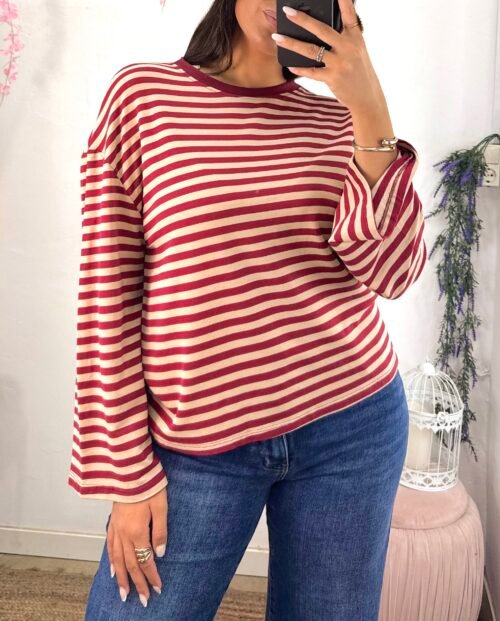 Camiseta Rayas Beig/Burdeos