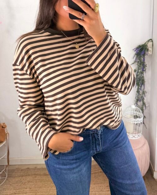 Camiseta Rayas Beig/Chocolate
